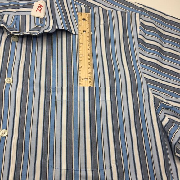 Mens Roundtree & Yorke Classics Blue Gray Striped Button Down Shirt Size XL - Picture 5 of 9